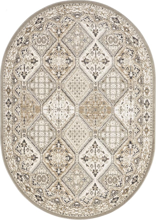 nuLOOM Oval 4x6 Becca Traditional Tiled Area Rug, Taupe, Faded Transitional Design, Stain Resistant, For Bedroom, Dining Room, Living Room, Hallway, Office, Kitchen, Entryway