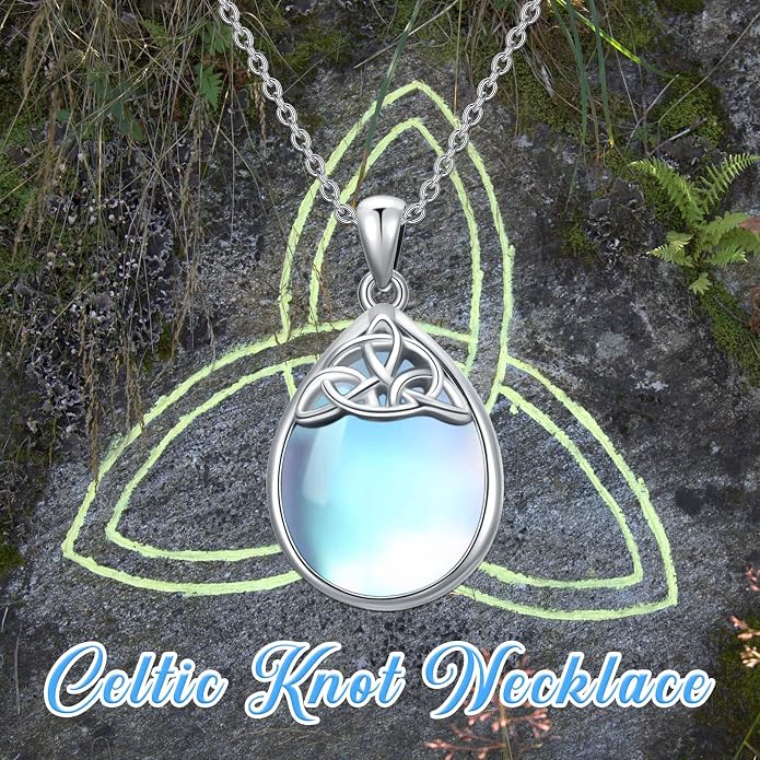 PELOVNY Celtic Knot Necklaces for Women 925 Sterling Silver Gemstone/Birthstone Teardrop Infinity Necklace Irish Celtic Pendant Jewelry Gifts for Mom Daughter Wife