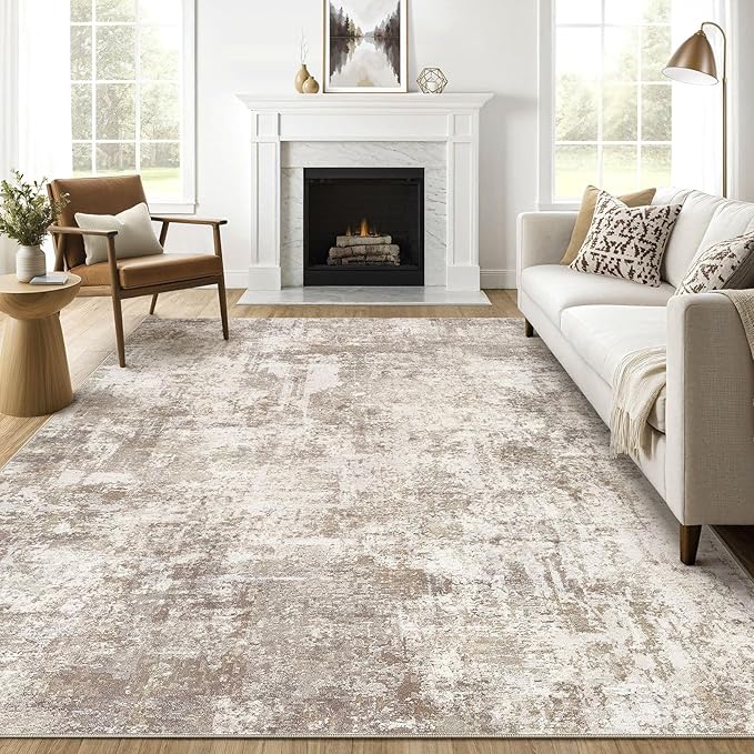 LOONGRUG 8x10 Area Rugs Living Room: Washable Large Abstract Soft Rug Stain Resistant Indoor Floor Non-Slip Accent Carpet for Women Modern Home Enthusiasts Aged- Bedroom Nursery Playroom- Beige Brown