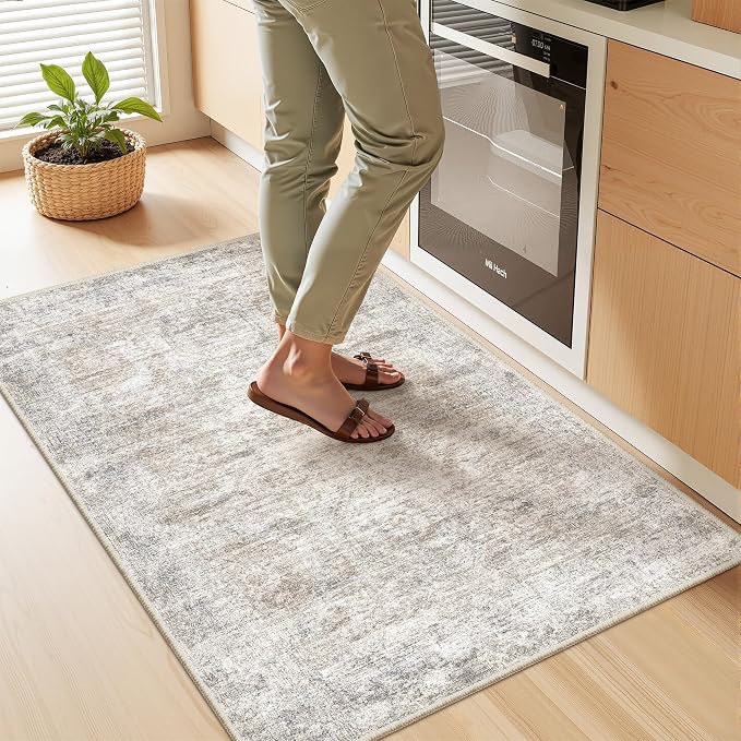 2x3 Rug Non Slip, Small Washable Entryway Rug,Taupe | Welcome Mat,Runner for Kitchen,Front Door,Bathroom,Bedroom,Thin Area Rug,Soft Foldable Indoor Carpet,Stain Resistant