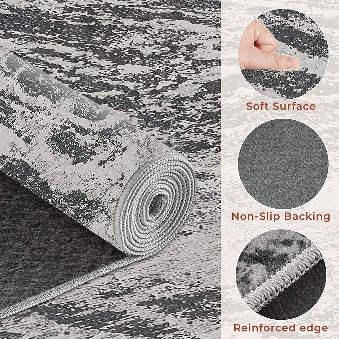 DMOYEST 6ft Round Washable Area Rug for Living Room: Modern Abstract Neutral Circle Carpet, 6x6 Soft Low Pile Non-Slip Floor Mat for Bedroom Under Dining Table, Kids & Pet - Black