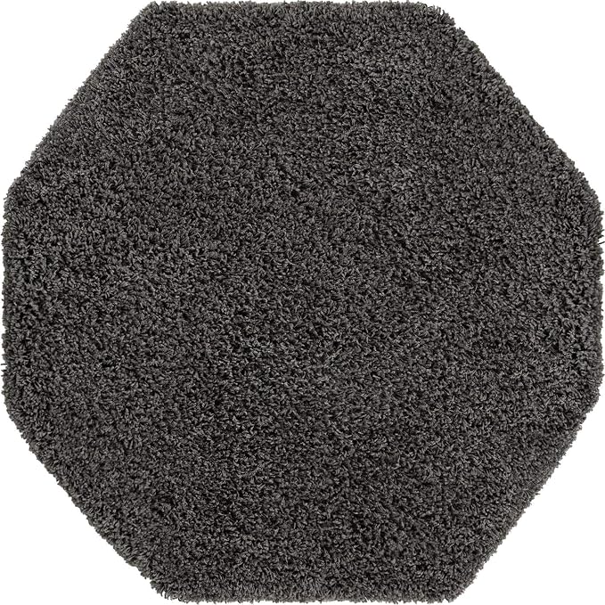 Unique Loom Solid Shag Collection Area Rug (4' Octagon, Graphite Gray)
