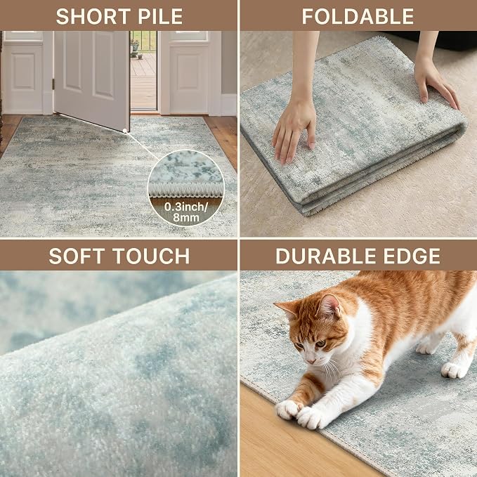 GENIMO Abstract Area Rug 8x10, Washable Large Modern Rug Non Slip, Low Pile Lightweight Soft Carpet for Living Room, Bedroom, Dining Room, Light Grey