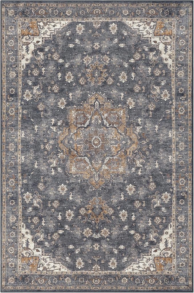 Keen Home Design 6x9 Rug - Machine Washable Area Rug with Non-Slip Backing, Ideal for Living Room, Dining Room, Bedroom - Vintage, Easy Clean, Durable, Low Pile Rug - (6' x 9')