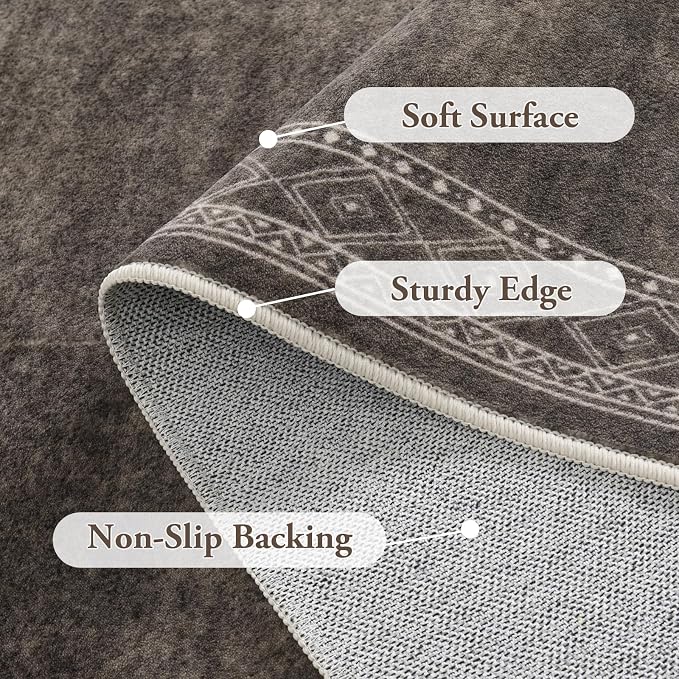 Lahome Modern Bordered Kitchen Runner Rugs Non Skid Washable, 2x6 Rug Runners for Hallways Non Slip Ultra-Thin Carpet for Entryway Laundry Room Bedroom (2x6ft,Brown)