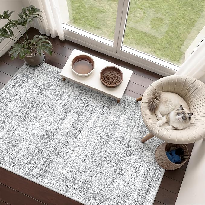3x4 Rugs for Entryway,Washable Area Rug,Grey | Small Rug for Kitchen,Hallway,Bedroom,Bathroom,Thin,Soft, Neutral Rug,Stain Resistant Indoor Carpet,Non Slip