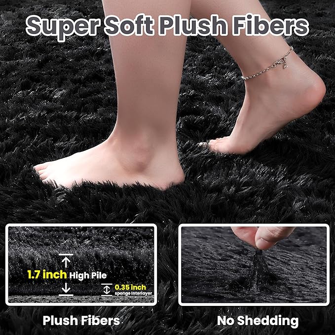 9x12 Area Rugs for Living Room Rug: Soft Fluffy Shag Black Rugs for Bedroom, Non-Slip Large Fuzzy Plush Rug Indoor Floor Carpet for Nursery Kids Boys Girls Room, Dorms, Playroom, Modern Home Decor