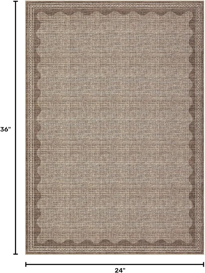 2x3 Scalloped Area Rugs Coffee Washable Entryway Bedroom Rug | Solid Small Area Rug Non Slip Scalloped Bath Mat, Front Door Mat Indoor Entrance,Soft Girls Nursery Dorm Carpet for Kitchen