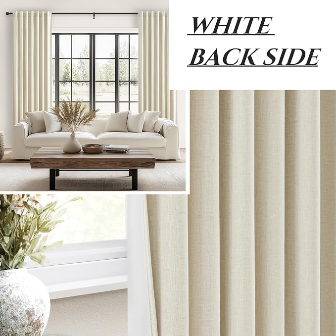 Warm Cream Room Darkening Curtains 72 Inches Long 2 Panels Burg, Linen Heavy Insulated Bay Window Curtains Modern Neutral Drapes for Bedroom/Cabin/Kitchen (W50" x L72"Tall) 6FT Length Back Tab