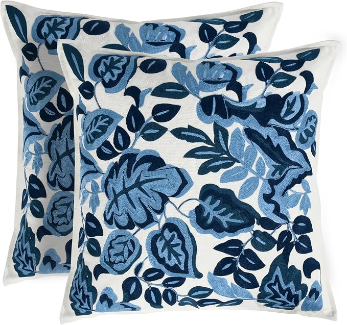 My Whimsical Corner Ombre Blue Boho Decorative Throw Pillow Cover 18x18 Set of 2 Modern Pillow Case Square Embroidered Pillows for Couch Bed Gift for, Easter, Mother's Day