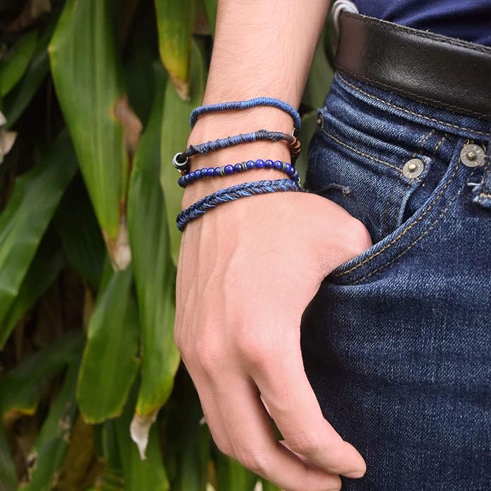 Wakami Earth Charm Bracelet Stack | Braided Beaded Stackable Bracelets for Women | Waterproof Fair Trade Handmade Boho Jewelry for Women and Men