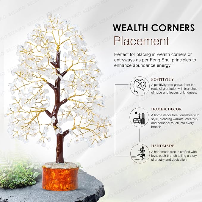 Crocon® Clear Quartz Crystal Tree of Life, Birthday Gifts for Women & Men, House Decor for Shelf Healing Crystals, Spiritual Gift Room Decor, House Warming Gifts New Home, Birthday Gift for Mom