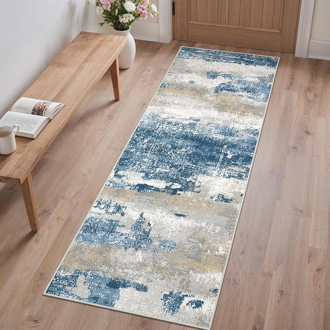 GENIMO Runner Rug Non Slip 2x6, Washable Rug Runner for Hallways Kitchen, Abstract Modern Kitchen Rugs, Low Pile Lightweight Carpet Runners for Entryway, Bedroom, Laundry, Sky Blue