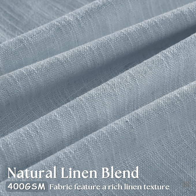Dusty Blue Pinch Pleated Linen Semi Sheer Curtains 45 Inch Length 2 Panels | for Kitchen Small Bay Window Basement, Pinch Pleated with Hooks Rings Back Tab, Memory Shape, Thick Linen Semi Sheer, W40xL45