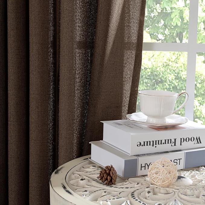 YoungsTex Brown Linen Curtains 72 Inch Length for Living Room, Light Filtering Bronze Grommet Textured Window Drapes Privacy for Bedroom Farmhouse Decorative, 52 x 72 Inch, 2 Panels