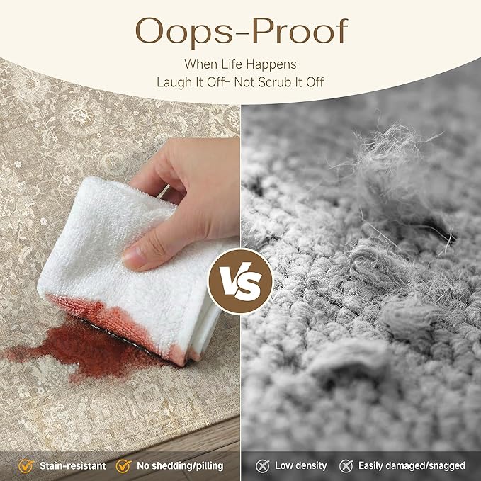 HUGEAR Hallway Runner Rugs 2x6 Beige Washable Rug Neutral Vintage Rug Carpet Distressed Soft Durable Non Slip No Shedding for Indoor Bedroom Kitchen Dining Nursery Laundry