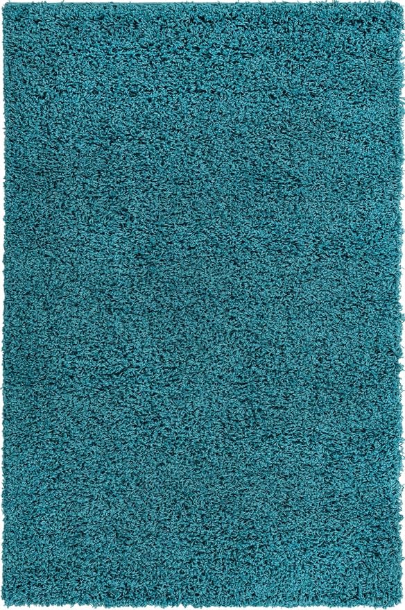 Unique Loom Solid Shag Collection Area Rug (4' 1" x 6' 1" Rectangle, Deep Aqua Blue)