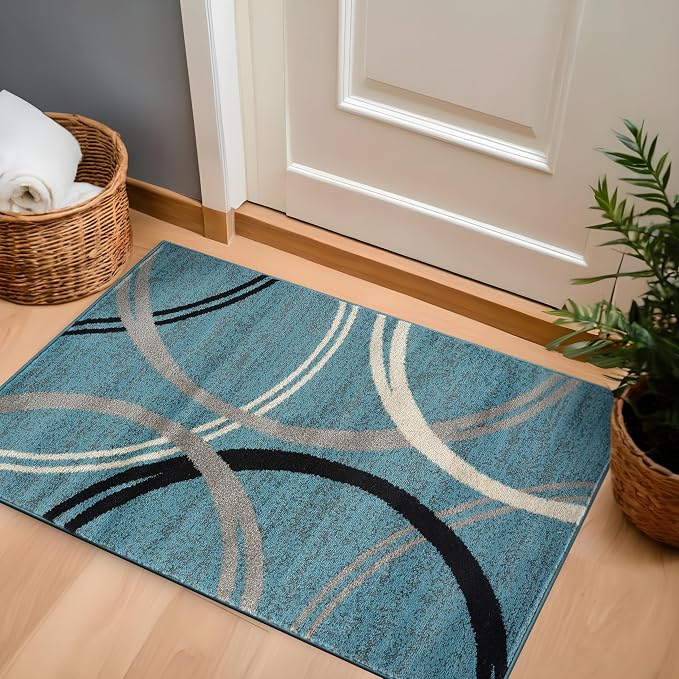 Rugshop Wavy Circles Modern Accent Fade-Resistant Area Rug Blue 2'7" x 4'