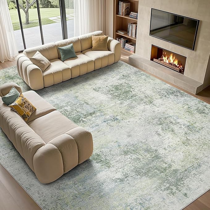 Tortania Area Rug Living Room Rugs - 10x14 Washable Large Soft Neutral Boho Moroccan Bohemian Farmhouse Rug Indoor Floor Carpet for Bedroom Under Dining Table Home Office Decor - Sage Green