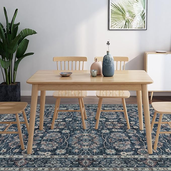 8x10 Vintage Washable Area Rug, Blue | Living Room,Low Pile Non Slip Non-Shedding Large Soft Indoor Stain Resistant Rug Floral Print Mat for Bedroom Dining Room