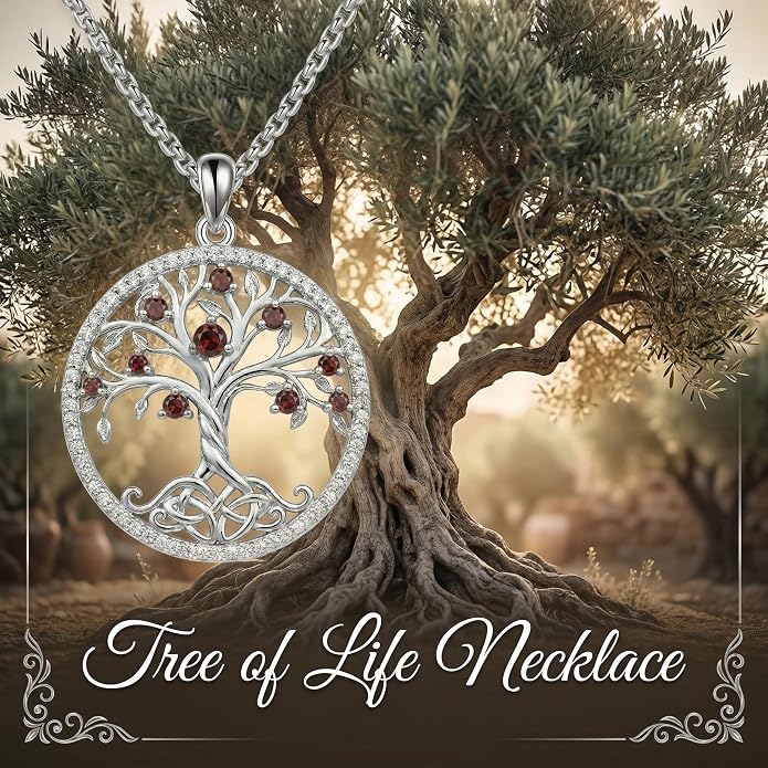 ONEFINITY Tree of Life Necklace 18k White Gold Plated Tree of Life Birthstone Pendant Necklace Birthstone Jewelry Anniversary Birthday Gifts for Women Men