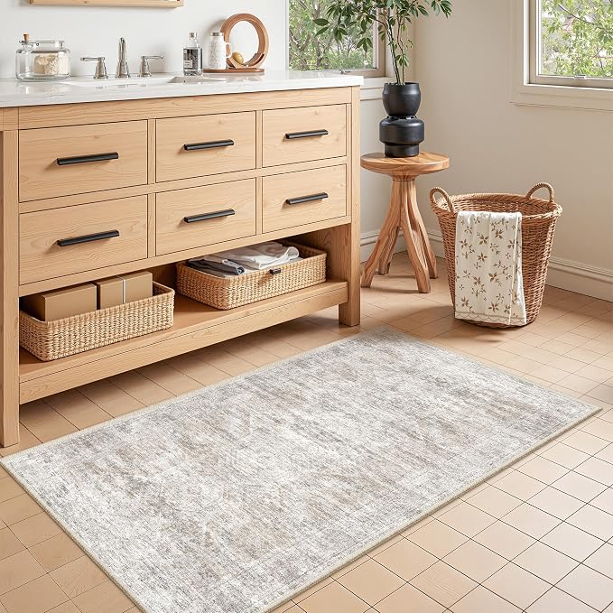 2x4 Rug Runners for Hallways Non Slip,Taupe | Washable Rugs for Kitchen,Entryway,Bedroom,Bathroom,Nursery Room,Thin,Soft Runner Rug,Stain Resistant Indoor Carpet