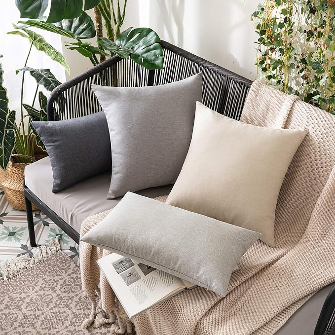 MIULEE Pack of 2 Decorative Outdoor Solid Waterproof Throw Pillow Covers Faux Linen Garden Farmhouse Cushion Cases for Patio Tent Balcony Couch Sofa 16x16 Inch Beige