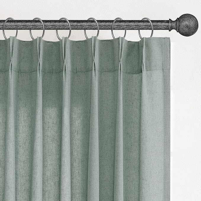 Aersas Desert Sage Pinch Pleated Linen Curtains 84 Inch Length 2 Panels for Living Room Bedroom Semi Sheer Window Curtain Boho Neutral Back Tab Pinch Pleat Drape with Hooks 40x84