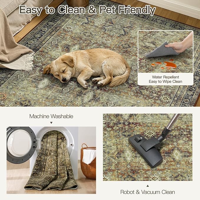 Lofus 4x6 Area Rug for Entryway,Brown Non Slip Area Rugs for Kitchen, Washablee Soft Rugs for Bedroom, Living Room, Tool Room Nursery Room