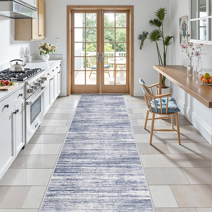 2x8 Runner Rug Non Slip,Washable Hallway Runner Rug,Blue | Neutral Rugs for Kitchen,Entryway,Bedroom,Bathroom,Nursery Room,Thin,Soft Runner Rug,Stain Resistant Indoor Carpet