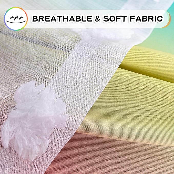 MYSKY HOME Pom Pom Sheer and Blackout Curtains Double Layer 63 Inches Long Kids Curtain for Girls Bedroom Son Room Ombre Room Darkening Window Drapes Back Tab Rainbow 52 x 63 in 2 Panels