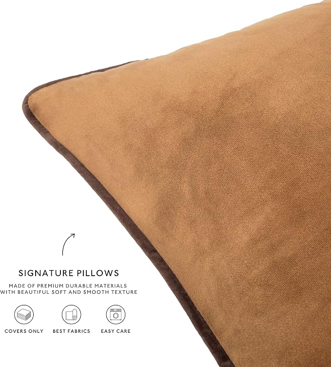 MONDAY MOOSE Decorative Throw Pillow Covers Cushion Cases, Set of 4 Soft Velvet Modern Double-Sided Designs, Mix and Match for Home Decor, Pillow Inserts Not Included (22x22 inch, Brown/Beige)
