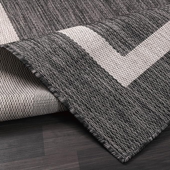 Luul Home Bordered Outdoor Rug 10x14 Washable Outside Carpet for Indoor Patio Porch Waterproof Easy Cleaning Non Shedding Area Rugs Gray 10 x 14