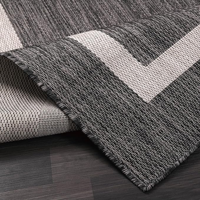Luul Home Bordered Outdoor Rug 9x12 Washable Outside Carpet for Indoor Patio Porch Waterproof Easy Cleaning Non Shedding Area Rugs Gray 9 x 12