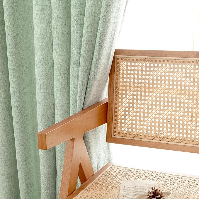 YoungsTex Sage Green Linen Curtains 80 Inches Long for Living Room, Bronze Grommet Textured Semi Sheer Drapes Privacy Light Filtering Window Treatments for Bedroom Dining, 52 x 80 Inch, 2 Panels