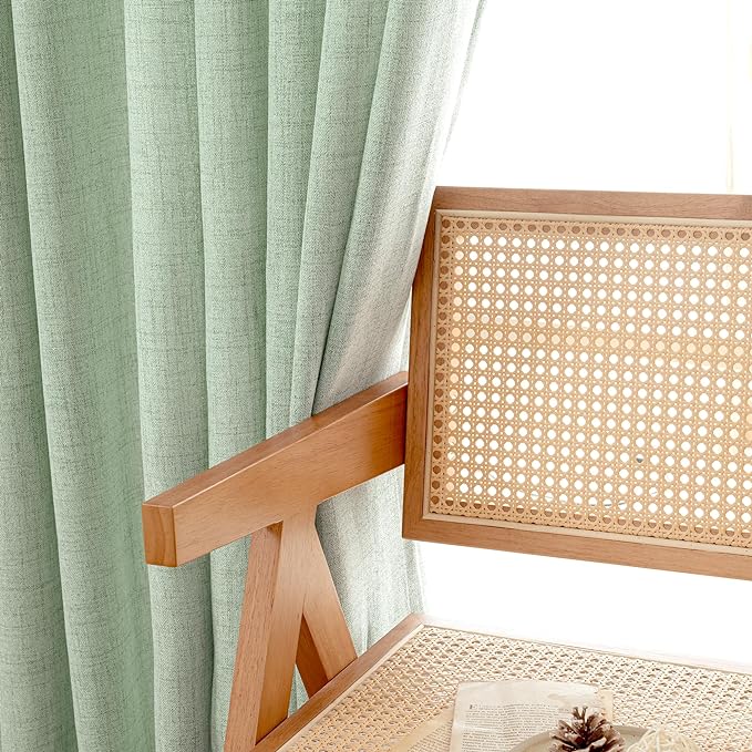 YoungsTex Sage Green Linen Curtains 45 Inches Length for Kitchen Window, Textured Semi Sheer Drapes with Bronze Grommet Light Filtering for Bathroom Cafe Bedroom, 42 x 45 Inch, 2 Panels