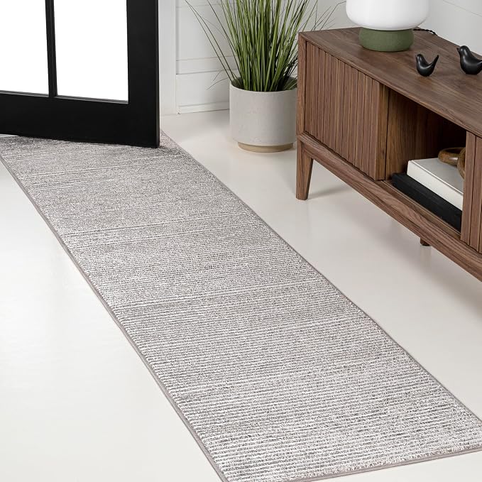 JONATHAN Y Cole Pinstripe High-Low Dark Silver/White Runner Rug, 2x8, Modern, Minimalist, Easy-Cleaning for Living Room, Bedroom, Kitchen, Pet Friendly, Non-Shedding (CAR101E-28)