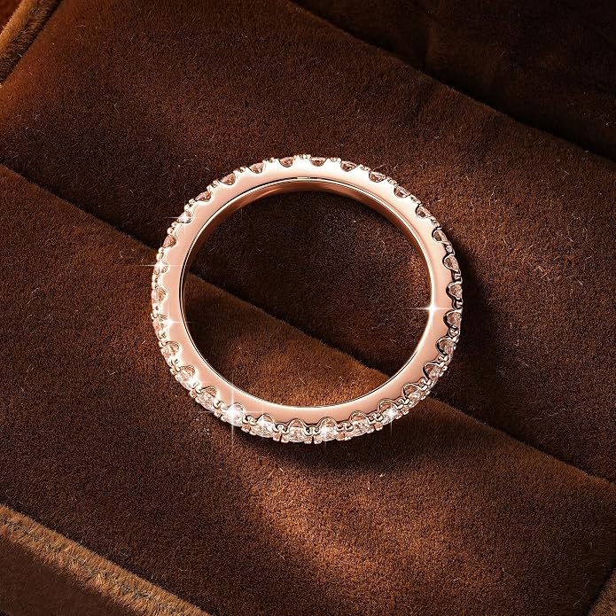 14K Gold Filled Silver Simulated Diamond Moissanite Engagement Promise Ring for Her, Stackable Ring Channel Setting Full Eternity Bridal Band Halo Rings Wedding Bands Size 4 to 10