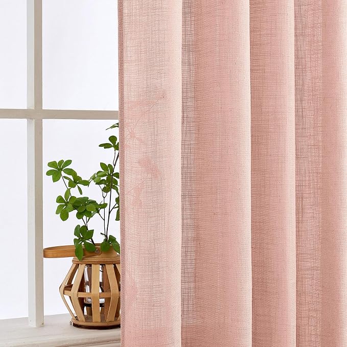 MIULEE Blush Pink Linen Curtains 96 Inches Long 2 Panels for Bedroom, Soft Thick Linen Textured Window Drapes Semi Sheer Light Filtering Back Tab for Living Room Light Pink Decor
