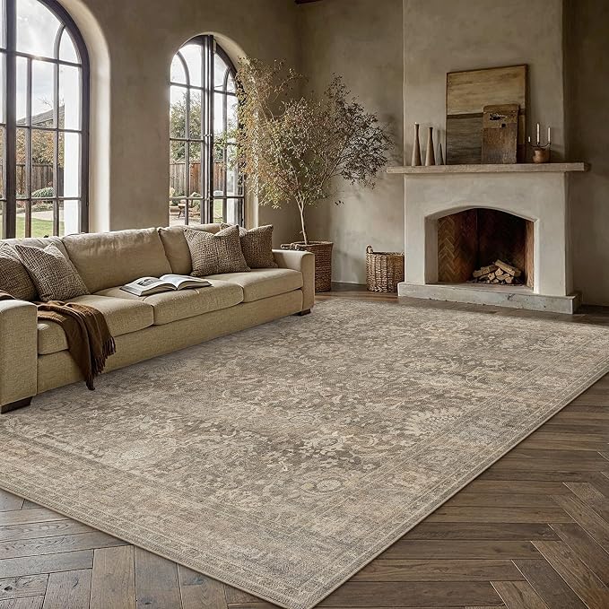 HUGEAR Area Rugs 8x10 Light Brown Washable Rug for Living Room Bedroom Large Neutral Vintage Rug Carpet Distressed Soft Durable Non Slip No Shedding for Indoor Dining Nursery Farmhouse