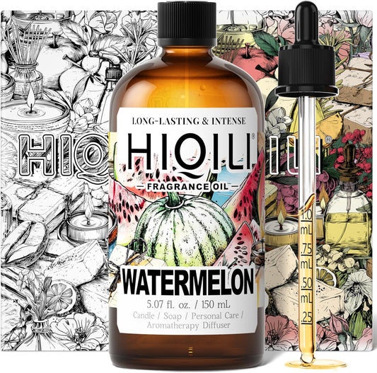HIQILI Watermelon Fragrance Oil for Candle & Soap Making, DIY Fruity Perfume, Bath Bombs, Long-Lasting Diffuser Oil, Skin Care - 5.07 Fl Oz
