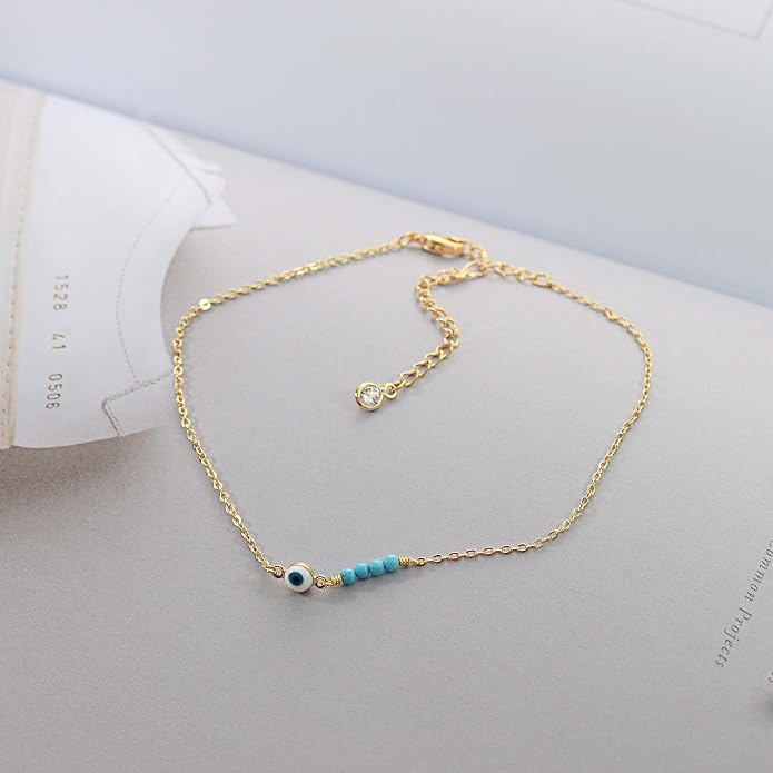 MEVECCO Anklet for Women Gold Chain 14K Gold Plated Dainty Boho Beach Summer Simple Foot Jewelry Ankle Bracelet