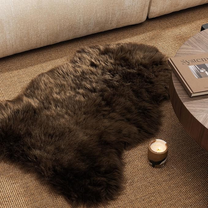 Ashler Faux Fur Rug, Fluffy Shaggy Area Rug Ultra Soft 2.3 x 3.3 Feet Sheepskin Fur, Dark Coffee Fuzzy Rug Machine Washable Shag Rug, Nursery Decor Throw Rugs for Bedroom, Kids Room, Living Room