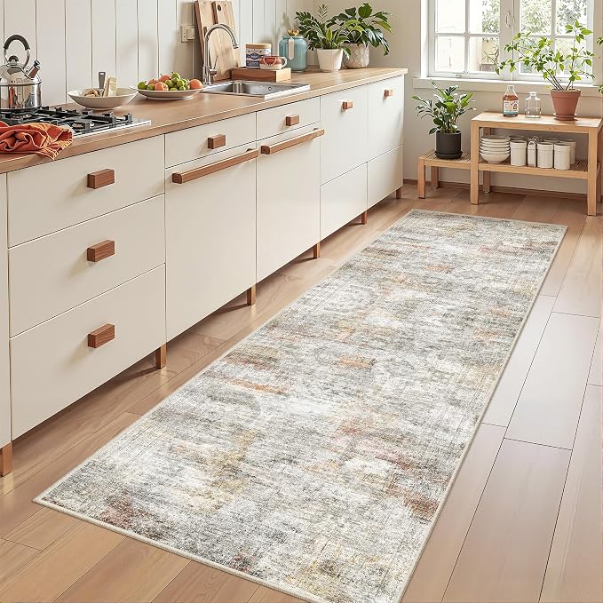 2'6 x 8' Runner Rug Non Slip,Washable Kitchen Rugs,Green | Neutral Rugs for Kitchen,Entryway,Bedroom,Bathroom,Nursery Room,Thin,Soft Runner Rug,Stain Resistant Indoor Carpet
