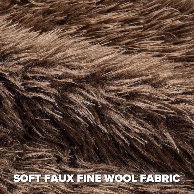FUTEI Pack of 2 Shaggy Mongolian Faux Wool Throw Pillow Covers 18x18 Inch Soft Fluffy Farmhouse Decorative Cushion Case for Couch Bed Living Room, Dark Brown