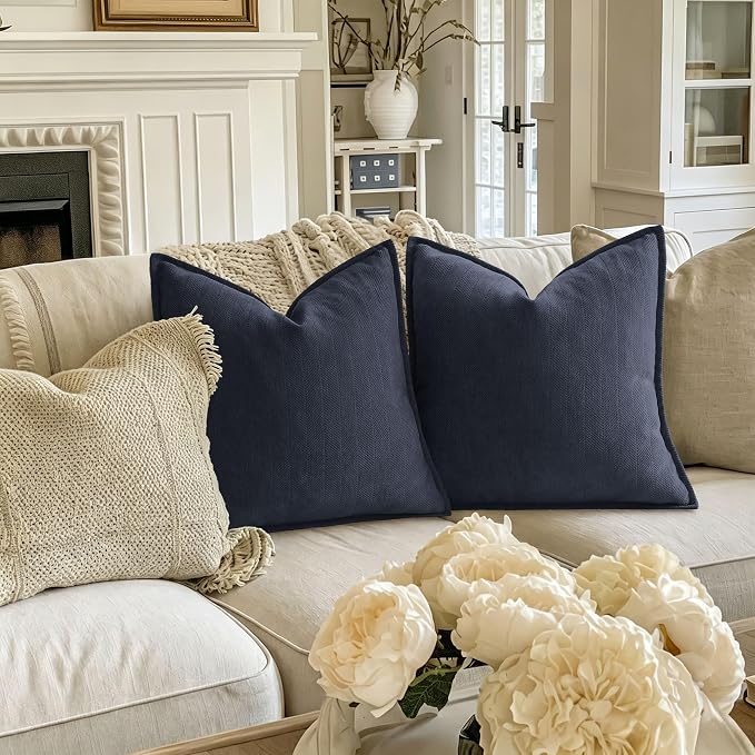 ZWJD Navy Pillow Covers 22x22 Set of 2 Chenille Throw Pillow Covers with Elegant Design Soft and Luxurious Decorative Throw Pillows for Couch, Bed, and Home Decor