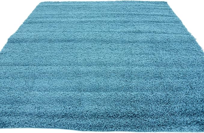 Unique Loom Solid Shag Collection Area Rug (8' Square, Deep Aqua Blue)
