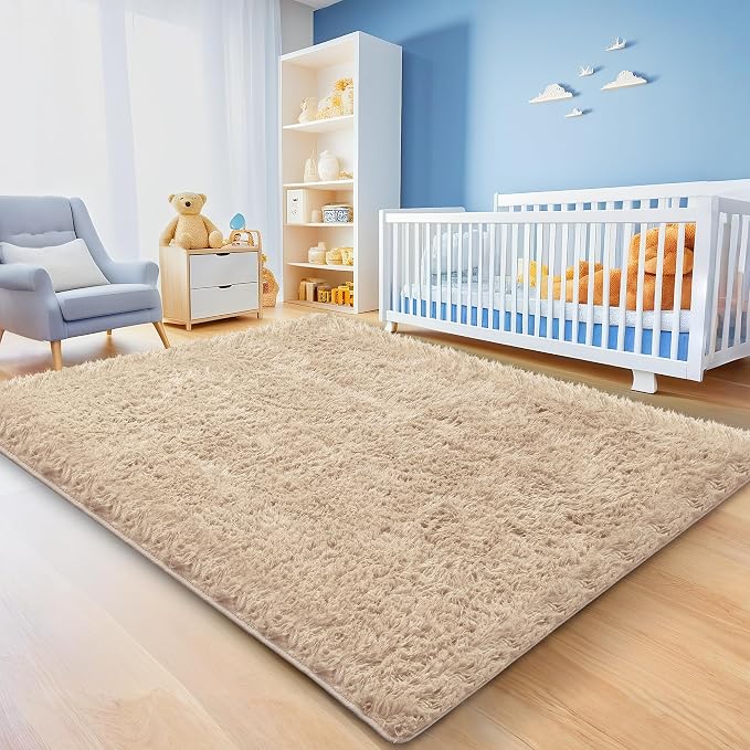 Beige Fluffy Shag Area Rug for Bedroom Living Room Nursery, 4x6 | Ultra Soft Comfy, Fuzzy Shaggy Plush Carpet for Kids Boys Girls Teen Dorm, Modern Indoor Home Decor, Upgrade Non-Slip