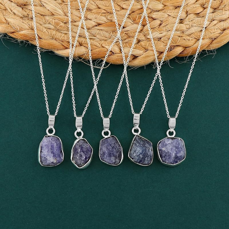 Natural Real Raw Tanzanite Crystals Bezel Pendant Necklace, Birthstone, Healing Rough Gemstone, 925 Sterling Silver Jewelry 18 inch (1 pendant)
