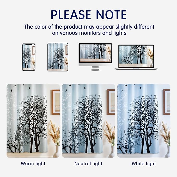 SUBRTEX Boho Leaf Printed Curtains 95 inch Long 2 Panels, Room Darkening Vibrant Floral Drapes, 50% Blackout Light Flitering Semi Sheer Farmhouse Curtains for Living Room, 52Wx95L, Light Blue Leaf